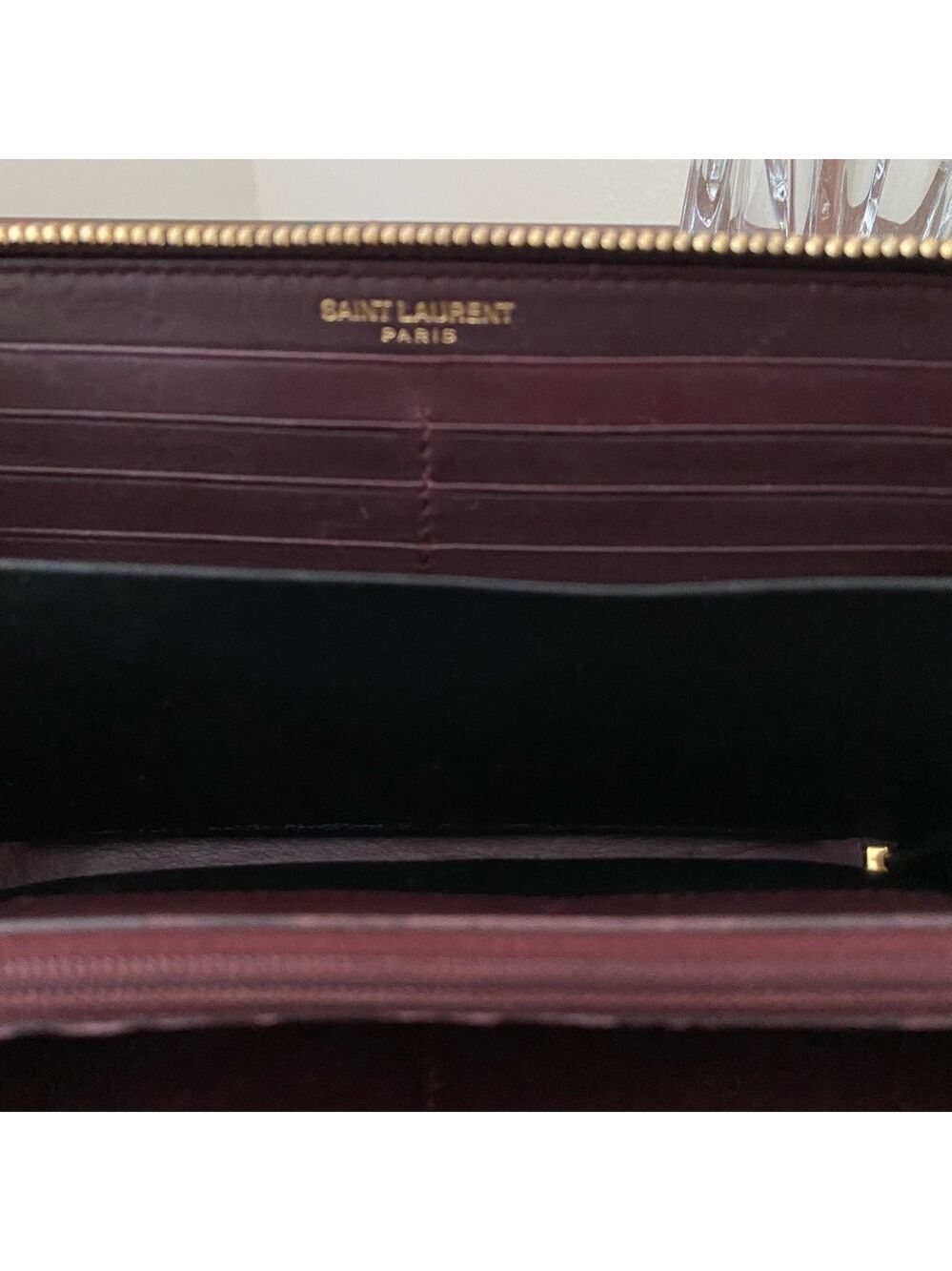 Saint Laurent Y-Ligne (Chyc) Flap Calfskin Leather Dark Purple Wallet EUC - Picture 6 of 9
